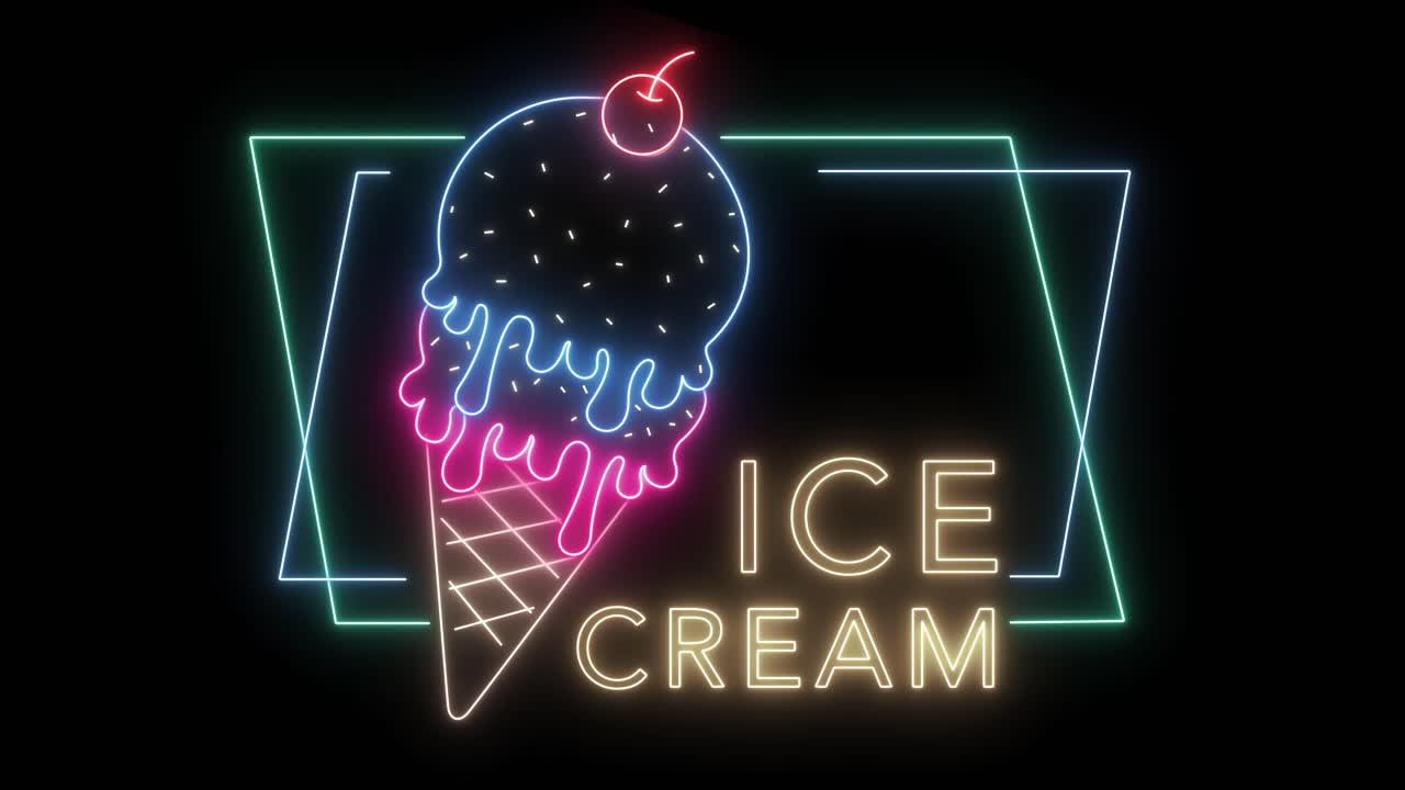 señales de neón de conos de helado parpadeando y apagándose.