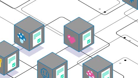 gray virtual blocks nft cryptoart animation on a white background. money transaction. blockchain technology. nft metaverse concept. 4k