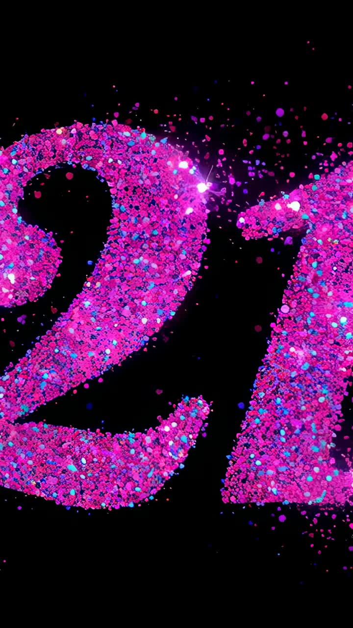 Video verticale: la fotocamera esegue uno zoom sempre più ravvicinato, creando particelle rosa che si staccano su un set al neon per la texture