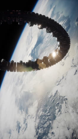 una estación espacial futurista en órbita alrededor de la tierra