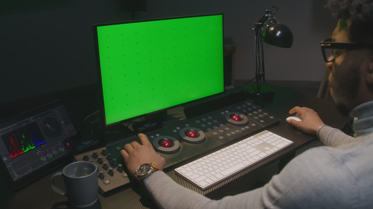 Video Editor Working on a Green Screen Project