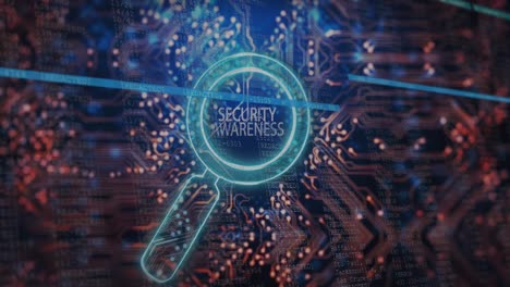 animación de texto de concienciación sobre seguridad sobre vidrio de lectura y procesamiento de datos