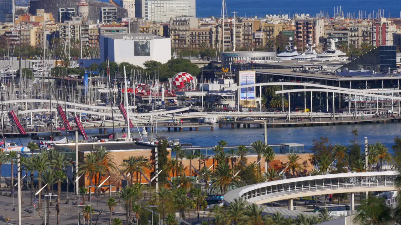 바르셀로나 빛 포트 벨 파노라마 뷰 4k