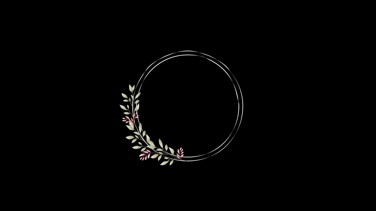 Minimalist Floral Circle Frame Animation on Black Background