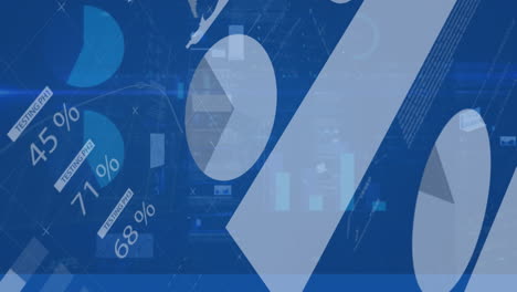 animation of screens with statistical data processing against blue background