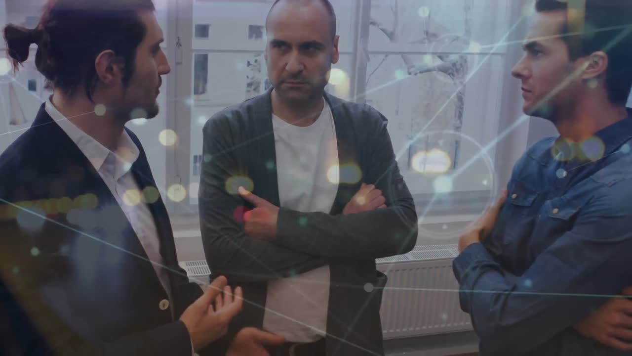 Animation of network of connections over diverse business people in office