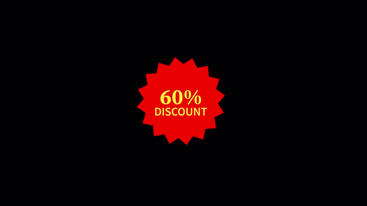 Sconto del 60 percento con effetto a stella pulsante su sfondo nero.