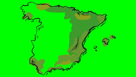 spain drawing colored map on green screen isolated whiteboard
