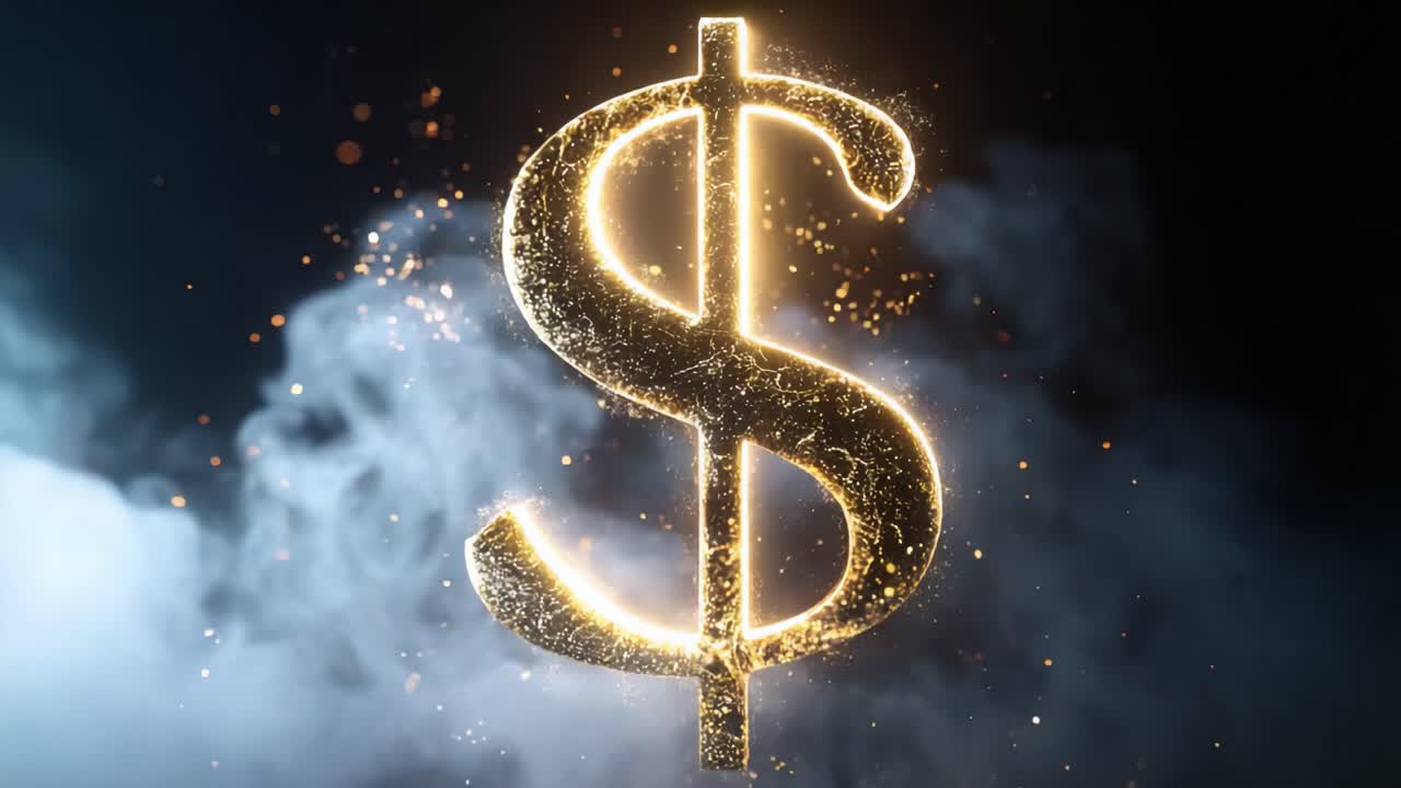 A Glimmering Golden Dollar Sign Emerges from a Smoky Background, Capturing the Essence of Wealth, Prosperity, and Financial Power in a Striking Visual Representation of Currency