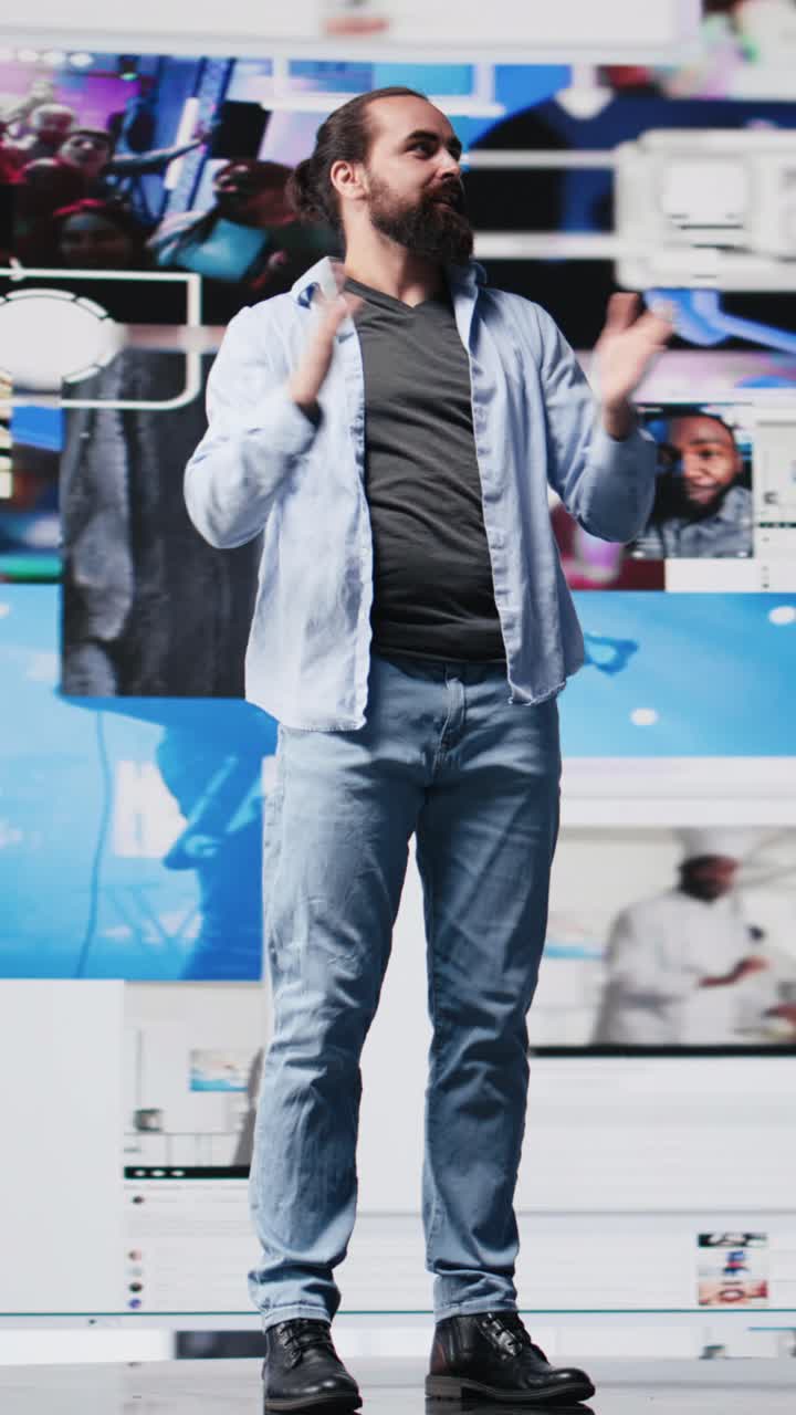 Vertical Video Unstoppable adult manages mobile notifications and visual storytelling