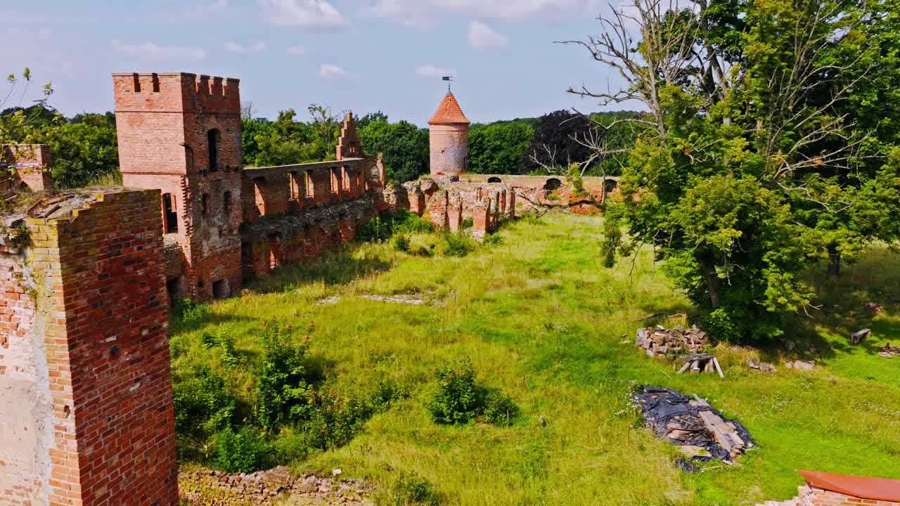 Cinematic aerial highlights Pomesanian Chapter Castle as center of medieval rule