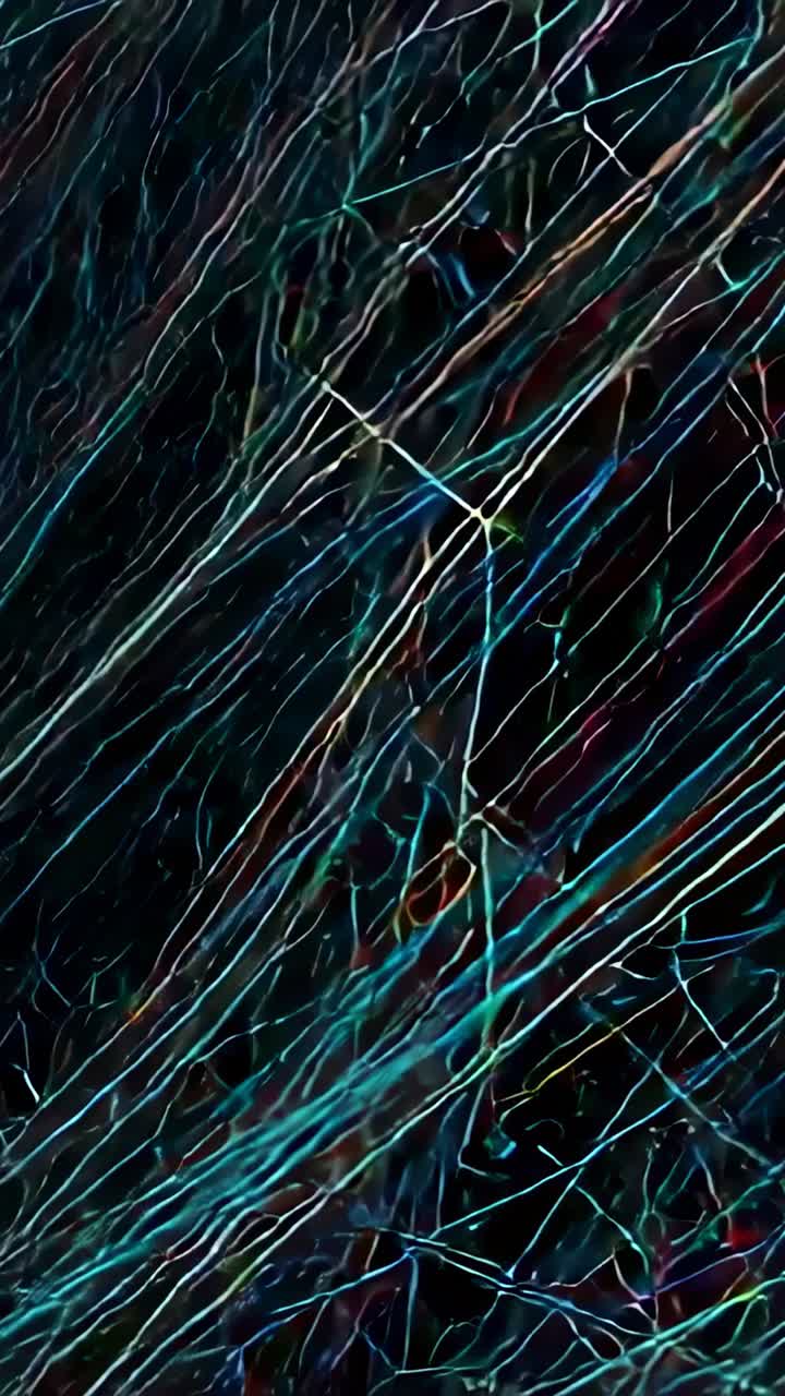 Vertical video: Showing neon lines shifting brightness and drifting on dark backdrop, abstract grid