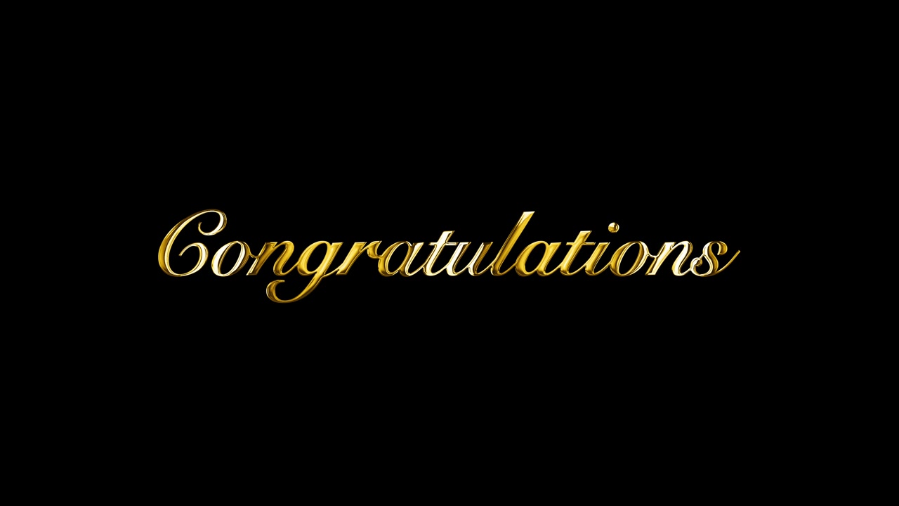 Golden Cursive 'Congratulations' Text on Black Background