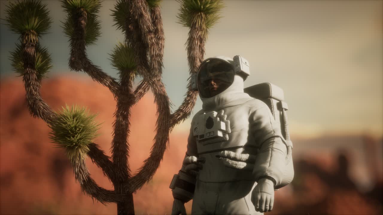 네바다의 높은 사막에 있는 우주 비행사