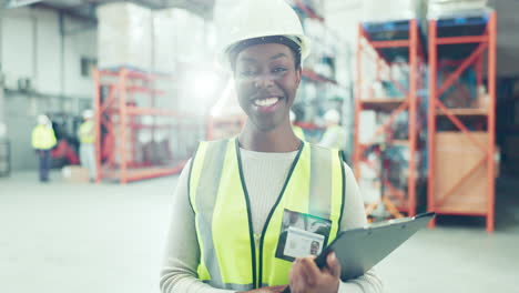 engineering, clipboard and face of black woman