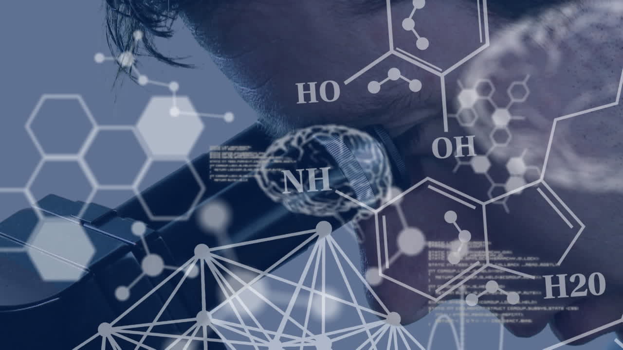실험실에서 과학자에 대한 화학 공식의 애니메이션