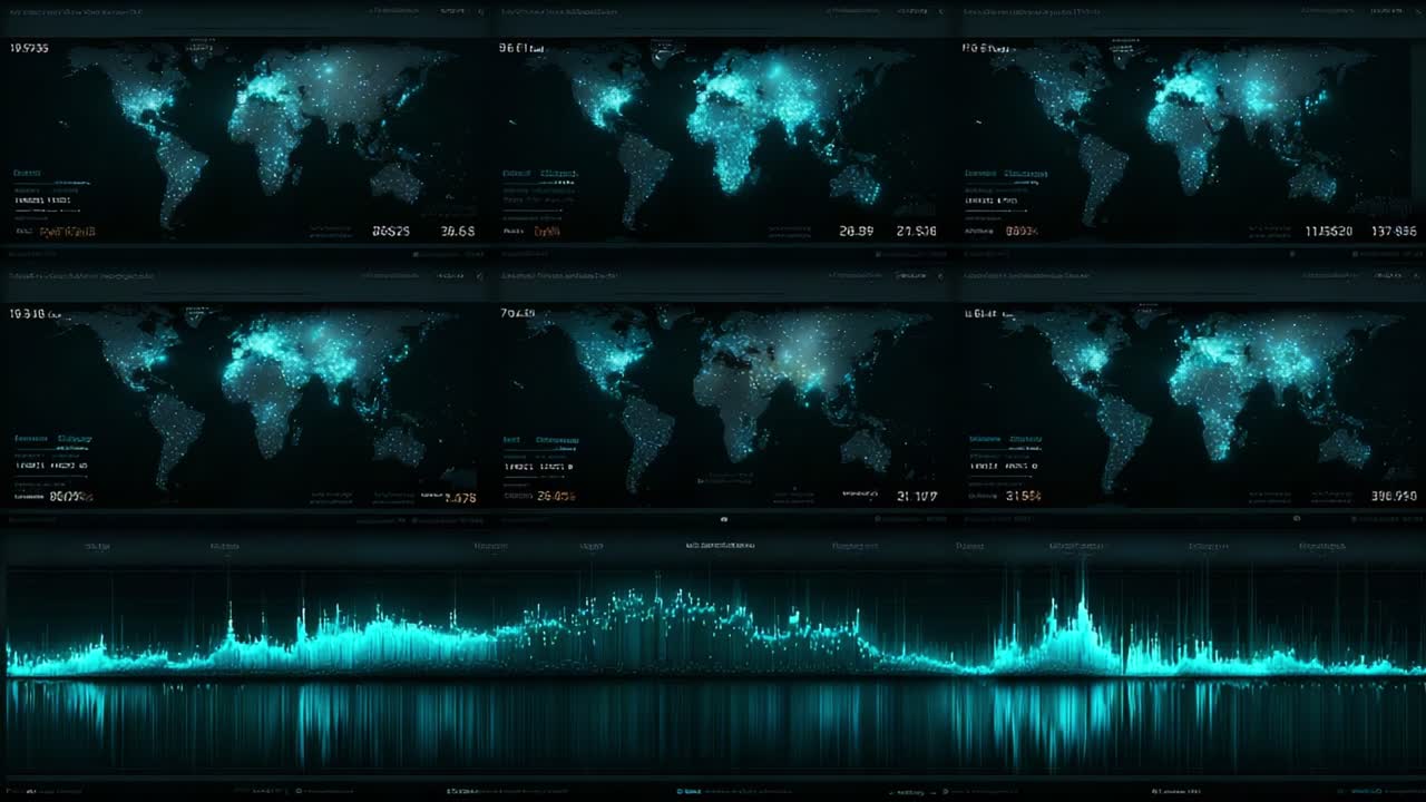 This data visualization showcases two frames from a dynamic global map, highlighting real-time metrics and statistics across different regions, emphasizing changes in seismic activity and geographic trends