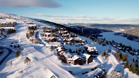 a cinematic view of the village at the famous norefjell ski resort in norway