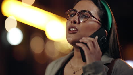 outdoor, night and woman with phone call