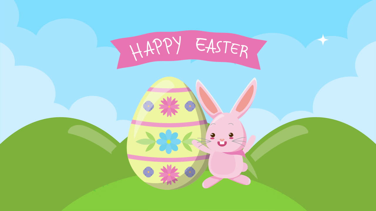 buona pasqua carta animata con coniglio e uova dipinta
