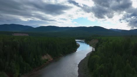 Dramatic-Sunset-Sky-Over-Flathead-River-In-North-Fork,-Glacier-National-Park-In-Montana,-USA