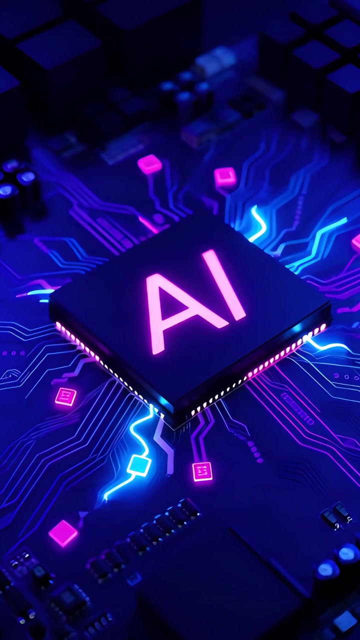 Sfondo Tecnologico Futuristico con Scheda Madre e Chip AI 4K