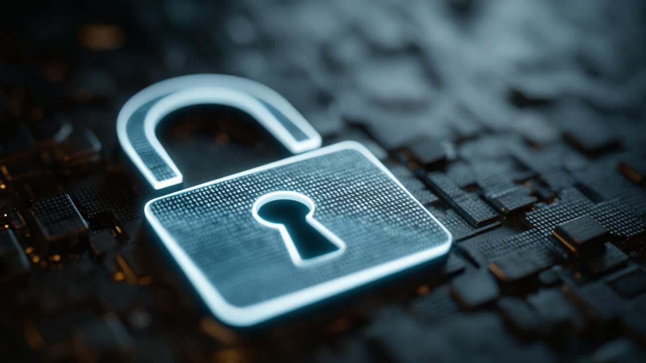 A Close-Up View of a Brightly Lit Digital Padlock Symbolizing Advanced Security Measures in Cyber Technology, Emphasizing Data Protection and Encryption Strategies