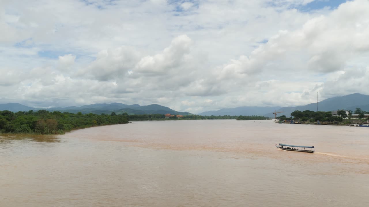 Tranquil view of Mekong River, Thailand, overlooking Laos and Myanmar