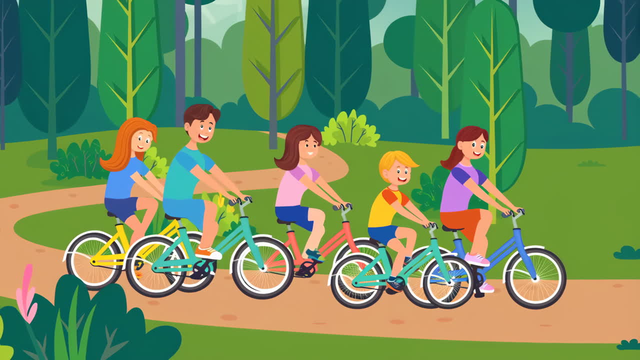 Family and friends cycling in a park
