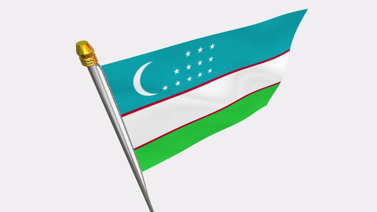 Rüzgarda dalgalanan Özbekistan bayrağı döngü videosu, 4k ağır çekim video, alfa kanallı