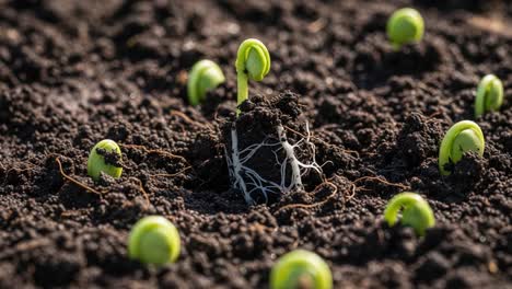 young green sprouts growing in dark soil