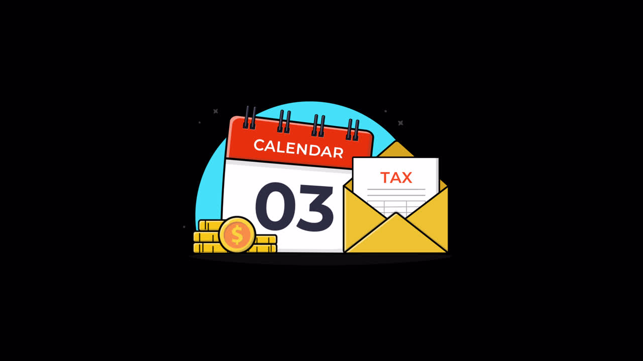 Calendario animato con documento fiscale e monete d'oro