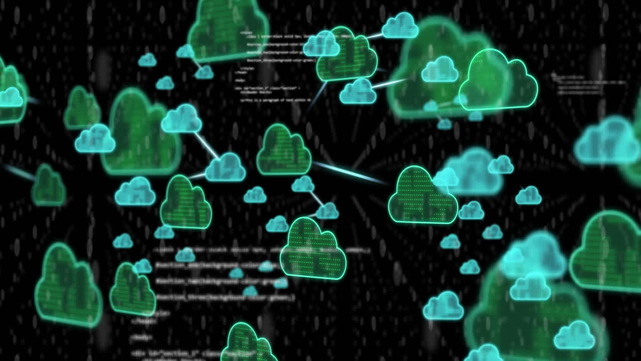 animação de ícones de nuvem e processamento de dados