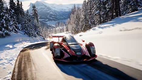 winter driving experience with a racing car on a snow-covered mountain road