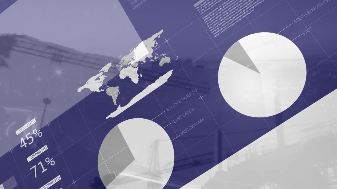 도시 풍경 위의 데이터 처리 애니메이션