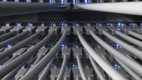Close-up-view-of-internet-network-switch-with-connected-white-ethernet-cables