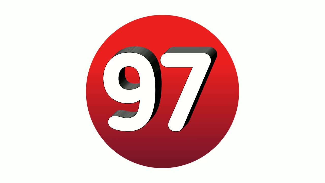3d 숫자 97 기호 기호 애니메이션 모션 그래픽 아이콘 색 배경에 빨간 구, 만화 영상 영상 요소의 번호