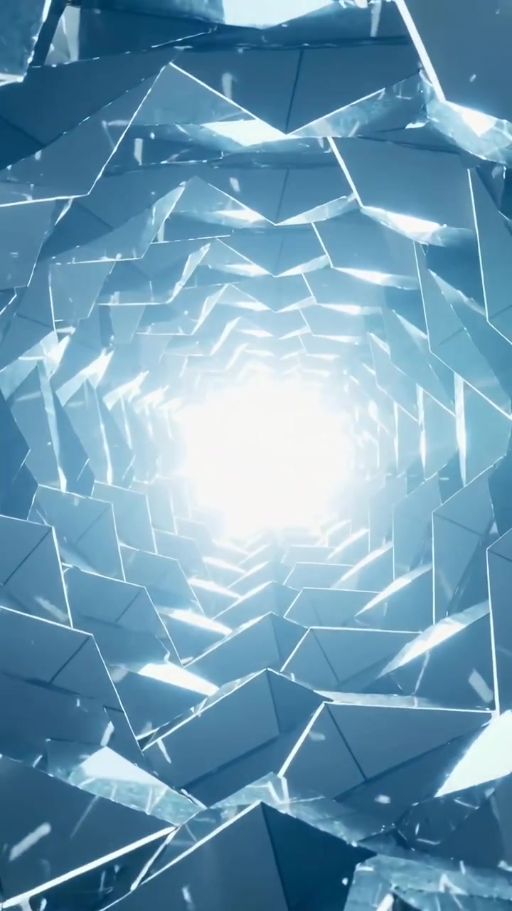 Vertical video: Brightening light driving cam through spiral shaft of mirror facets to blue opening