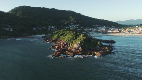 Aerial-view-of-beaches-on-rocky-coast-of-Barra-da-Lagoa,-landscape-in-Florianópolis,-Santa-Catarina,-Brazil