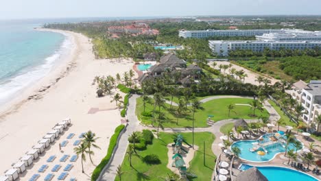 aerial drone view of hard rock hotel seafront at punta cana in dominican republic