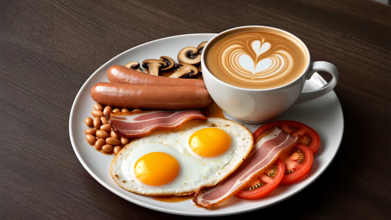 A Classic Full English Breakfast with Coffee