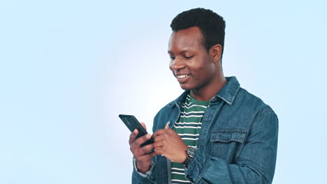 Phone,-search-and-black-man-in-studio-with-social