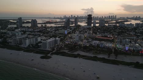 miami aerial drone skyline of south beach ocean drive avenue road at sunset