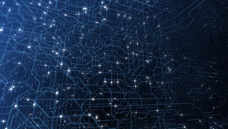 4k seamless loop of print circuit technology cyber and futuristic concept. circuit board with moving electrons. cpu processing data. futuristic hud technology screen data animation.