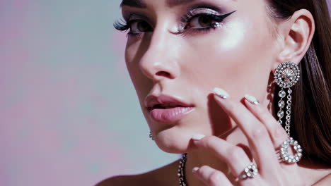 woman with glamorous makeup and jewelry