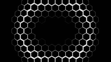 white hexagons geometric surface, movement from the center