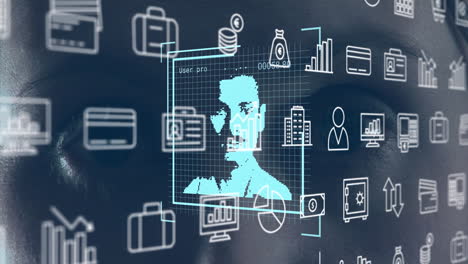 animación del procesamiento de datos y iconos de personas sobre los ojos