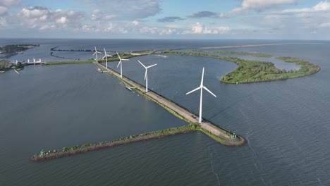 Wind-farm-Enkhuizen,-wind-turbines-generating-sustainbale-electricity