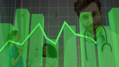 animation of data processing over caucasian doctors with patient