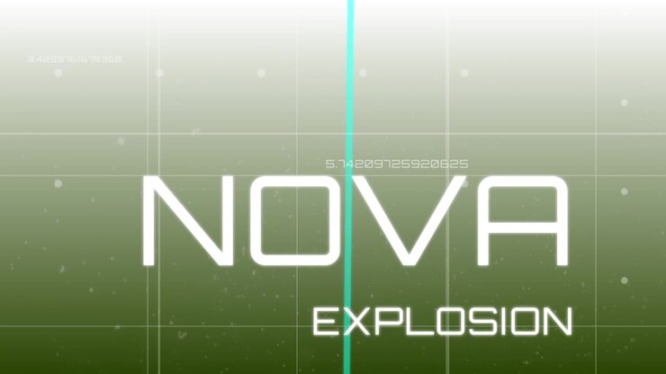 Data stream initiating turquoise network over grid updating labels before revealing NOVA EXPLOSION